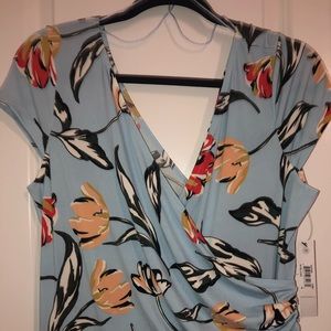Maggy London Blue Floral Wrap Dress